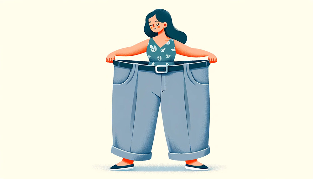 体脂肪が減ってズボンが大きくなった女性