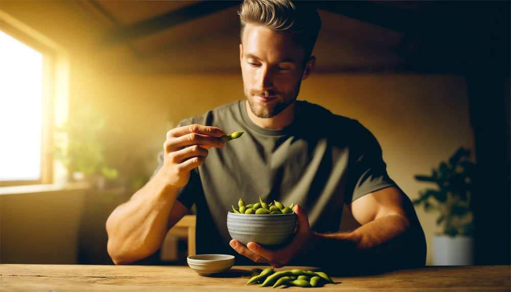 枝豆を食べる男性